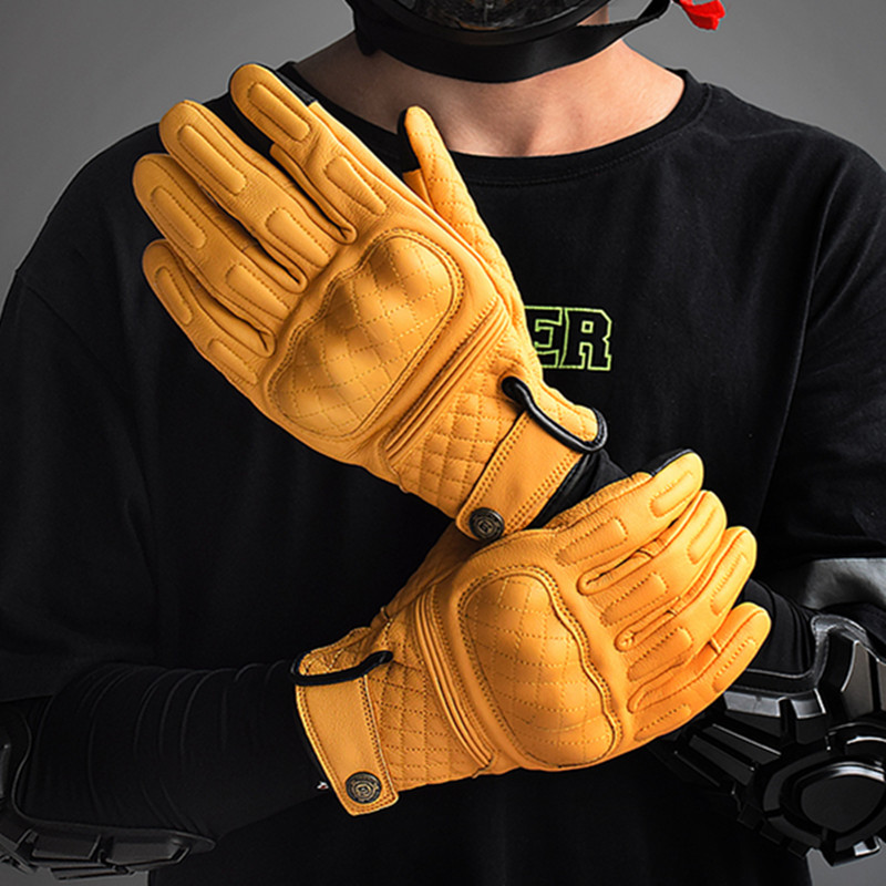 Retro Leather Motorcycle Glove - Motorcycle Gear Yellow review and price